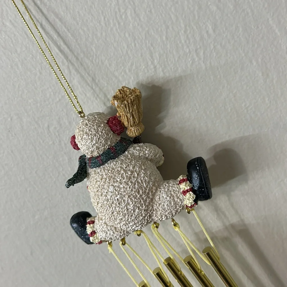 Vintage Snowman Wind Chime with Gold Chimes Christmas Ornament